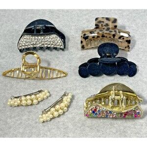Hair Claw Clips Mix Lot of 7 Medium Pearl Barrettes Good Quality Mix Rhinestones
